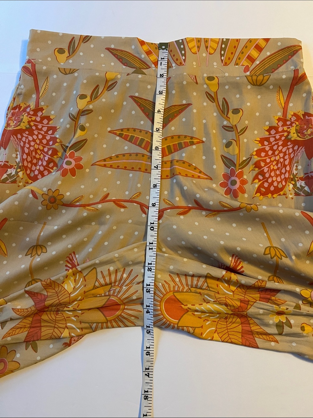 Rose & Olive Beige Floral Wide-Leg Pants Coral Mustard Print Size M EUC Boho - Picture 9 of 10
